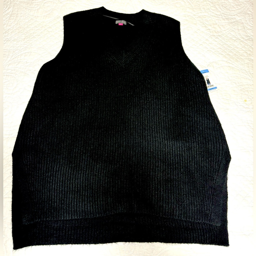 NWT - Vince Camuto Black Shaker Sweater Vest With High-Low Hem-Line - Picture 4 of 13
